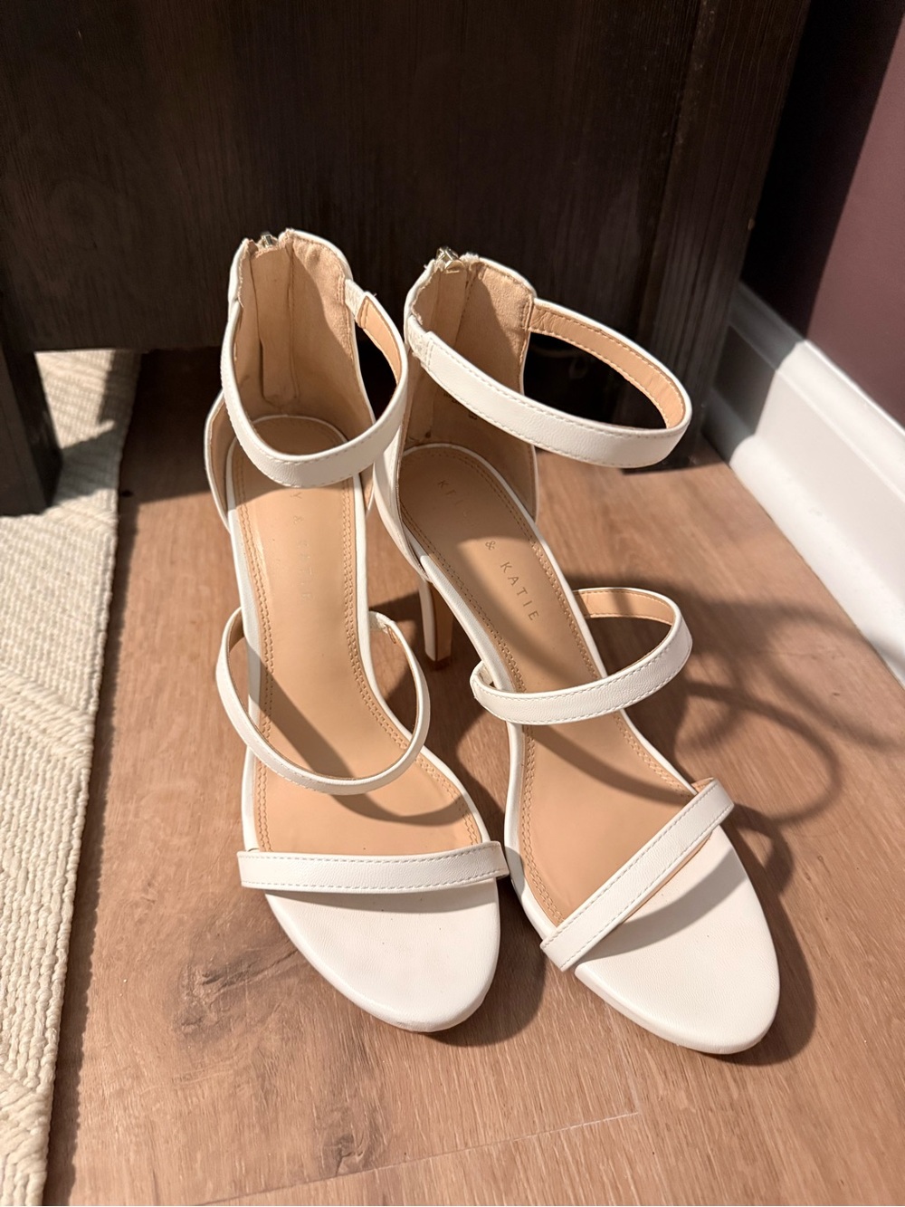 Kelly & Katie White Strappy Ankle-Zip High Heels